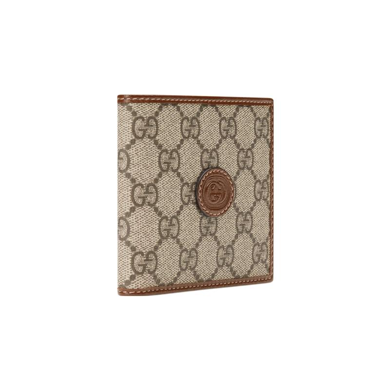 Gucci Presbyopia Logo Bifold Canvas with Leather Trim Card Holder Wallet Wallet Coin Purse Regular Men's Ebony/Brown