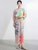 Miyake Women's Summer Long Dress: High-End, Loose, Plus Size, Printed Batwing Sleeve, Elegant Skirt.