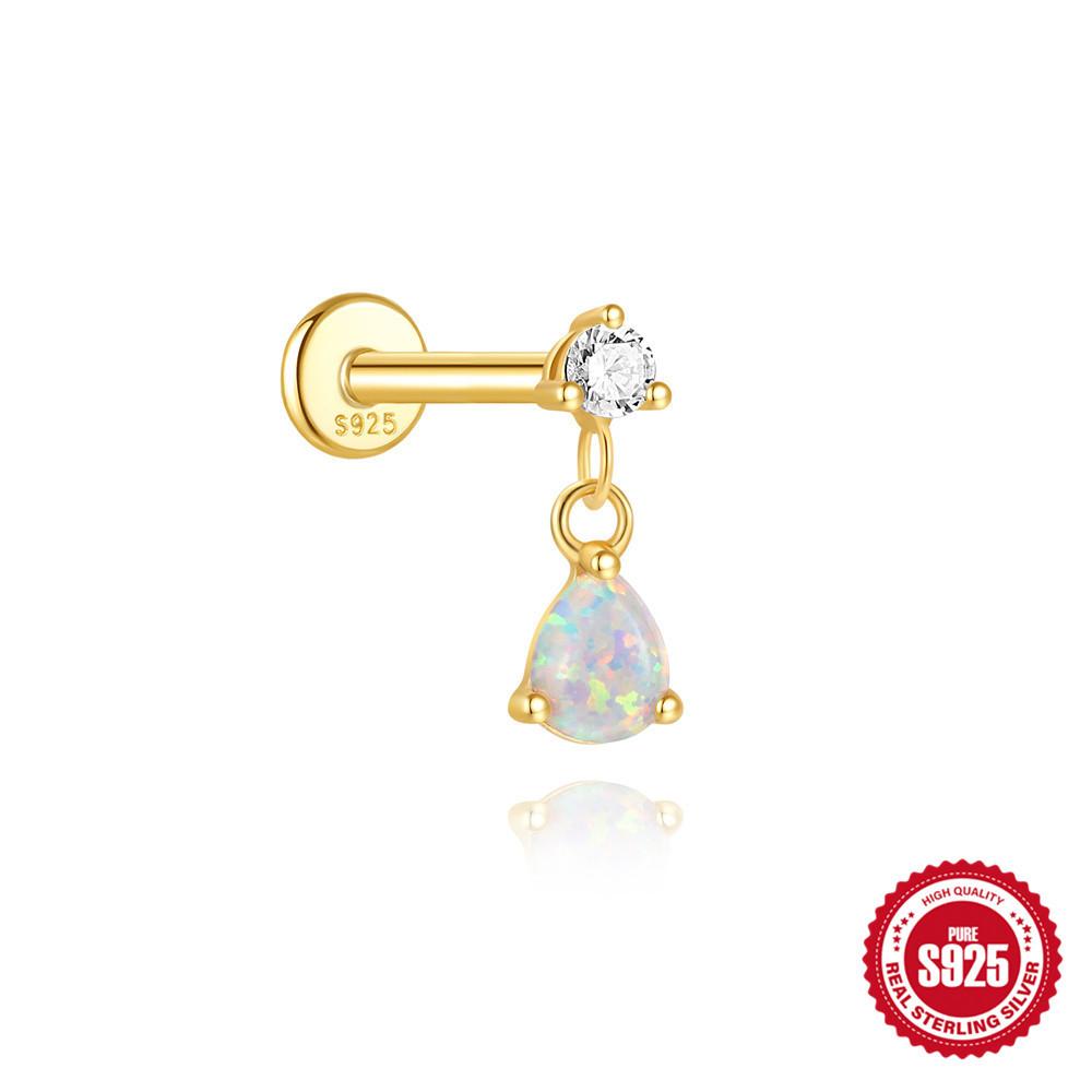 S925 Sterling Silver 2026 Daily Wear Geometric Splicing Opal Bow Diamond Cartilage Spiral Puncture Stud Earrings 16G