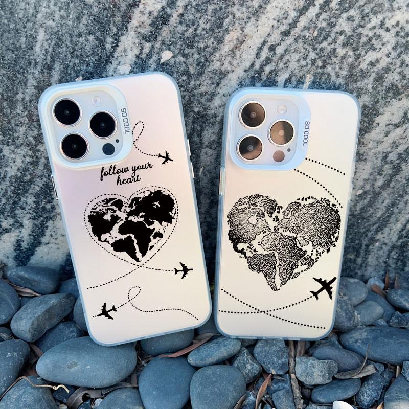 Popular World Map Travel Airplane Phone Case For Iphone 11 12 Pro Max 13 Mini 15 13 14 Pro Max Plus Back Shockproof Laser Covers