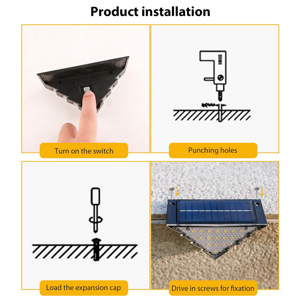2 Pack Solar Step Lights Outdoor Waterproof IP65 Triangle Stair Lamp LED Deck & Stair Lights for Outdoor Stairs Step Fence Yard