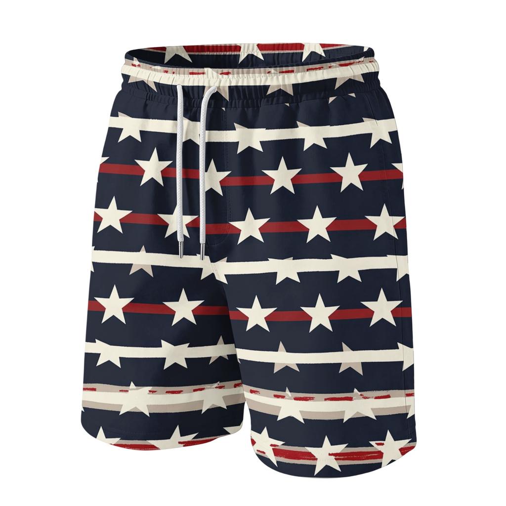 Men's Casual Drawstring Waist Shorts with Star and Wave Print Lightweight Summer Beach Shorts for Everyday Wear