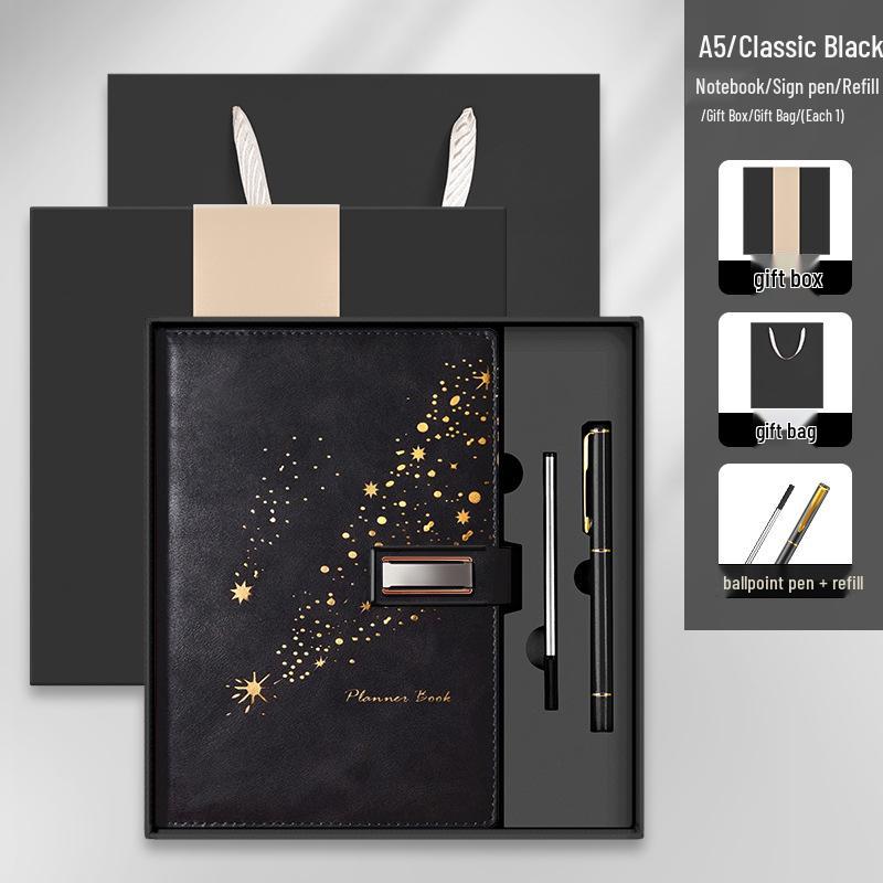 Set de regalo de cuaderno Star Double Line 2026: Libro de registro de reuniones de negocios y oficina de mayor grosor