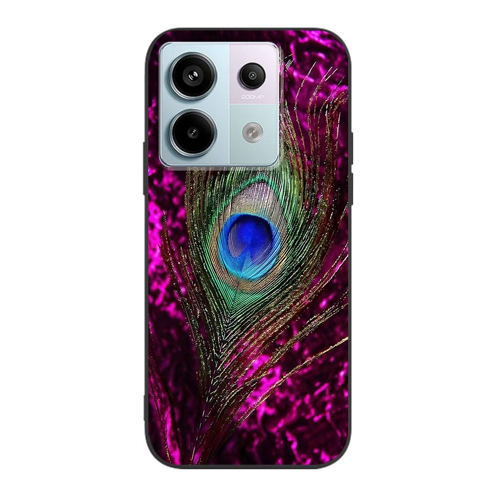 

Peacock Feathers Case for Xiaomi Redmi Note 10 8 8T 9 10S 11S 11 7 12 12S 11E 13 Pro Plus Soft TPU Black Phone Cover Redmi Note 10 Pro