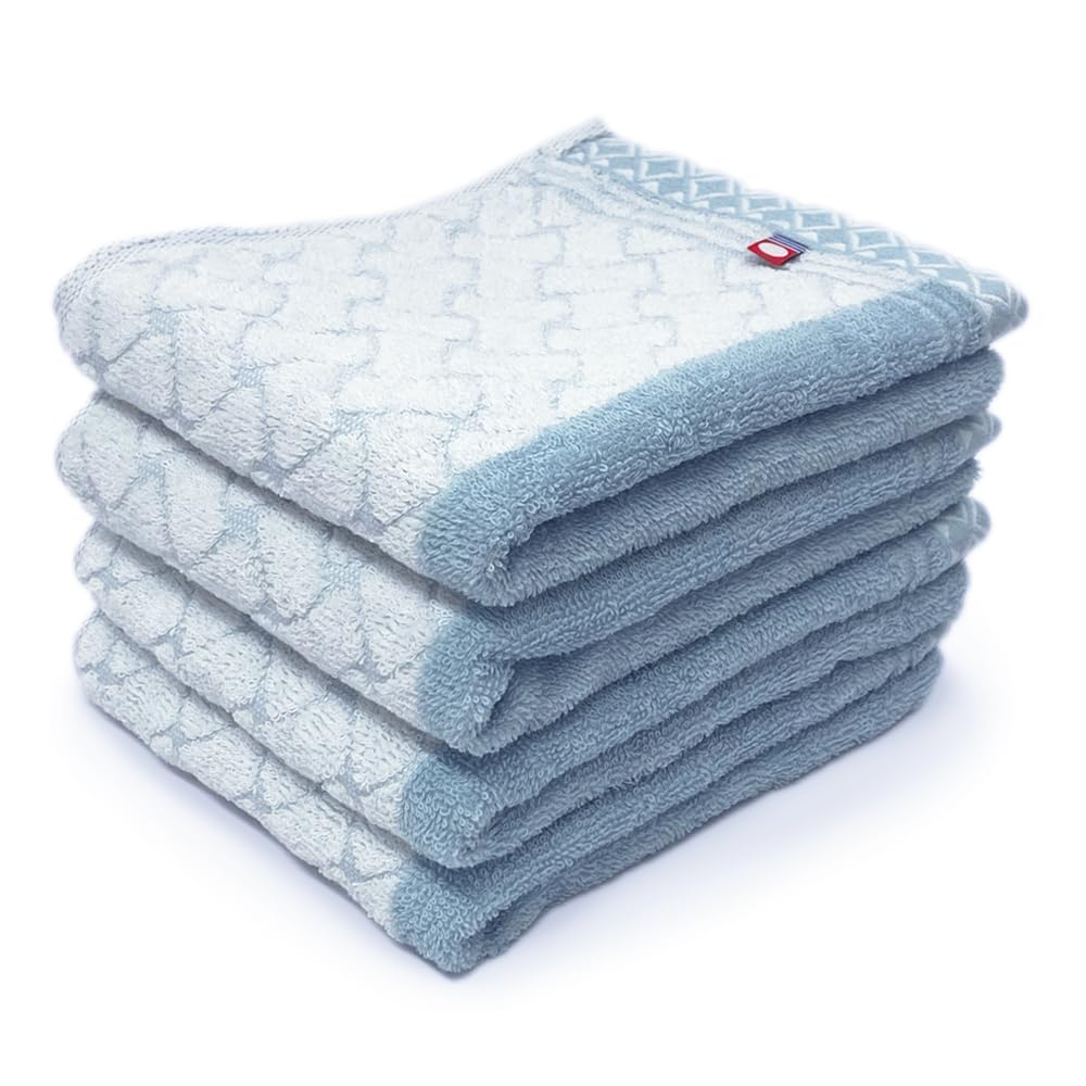 

Imabari Certified Face Compact Set of Made in Japan Braid Towels, Thin, Size, 4, 100% Cotton, (Rope Pattern/Blue)