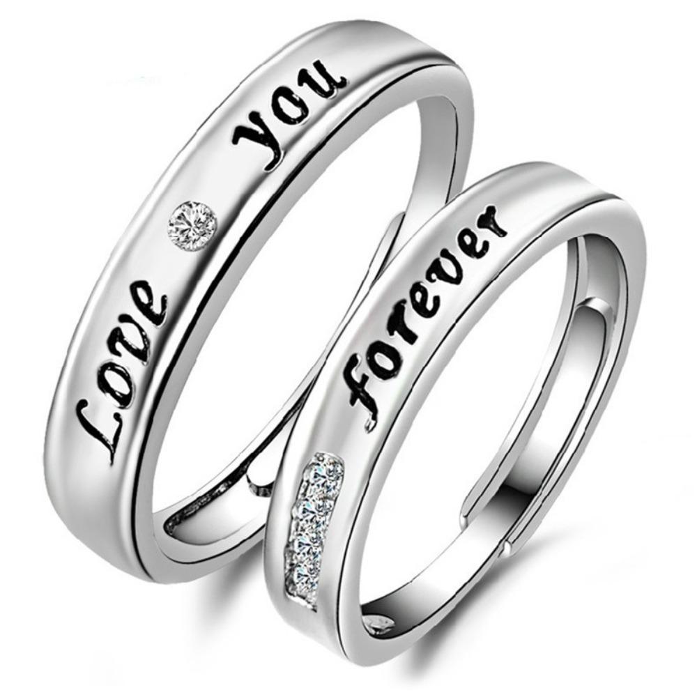 Silver Plated LOVE Eternal Couple Rings Open Adjustable Ring for Men Women Unisex Durable Epoxy Resin Jewelry