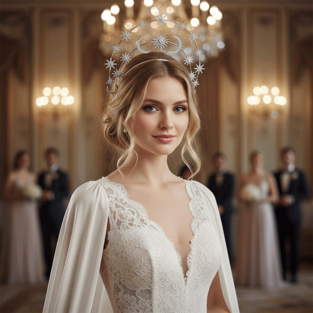 Rhinestones Crystal Goddess Crown Headband Layered Design Wedding Bridal Headdress Beach Event