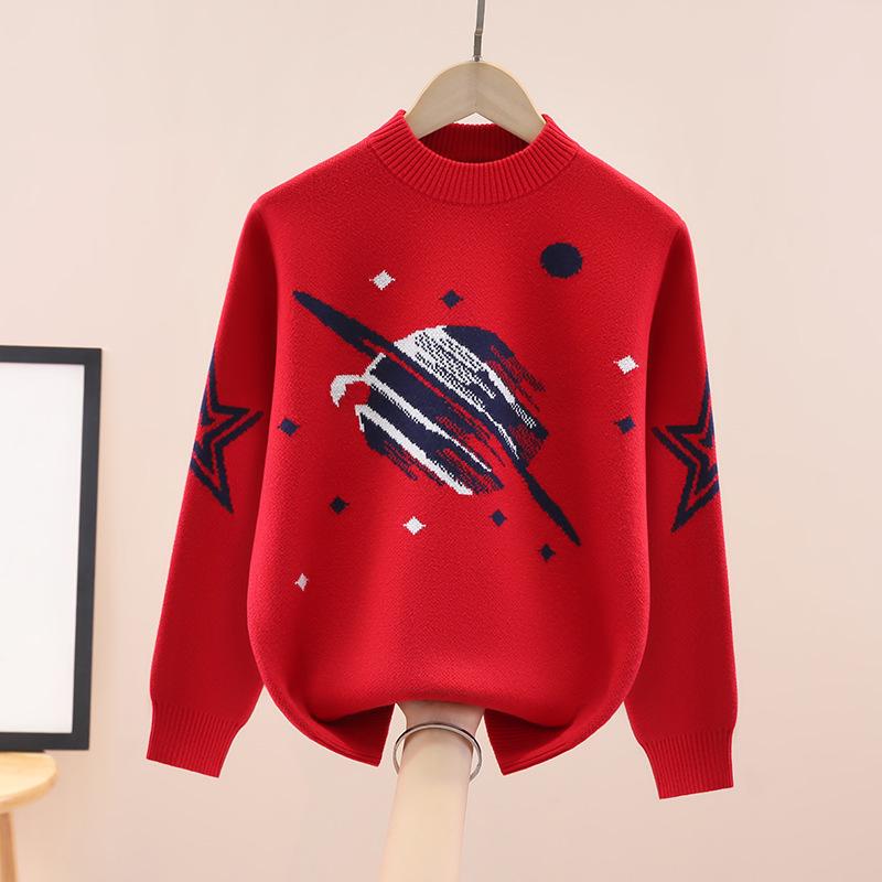 

Свитер для мальчиков с флисовой подкладкой, с круглым вырезом, в корейском стиле: Плотный трикотаж для осени и зимы 170cm