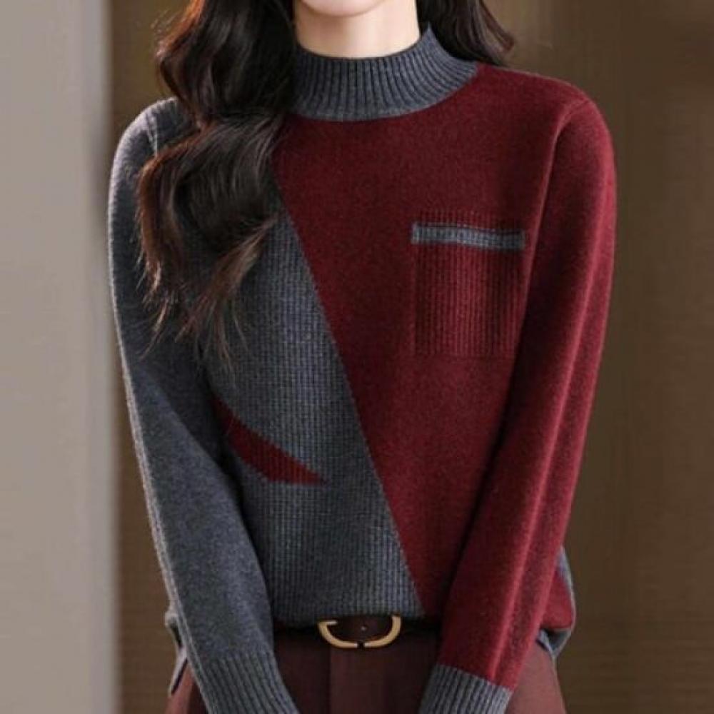 Navava Women Mock Neck Color Block Knit Nk3549