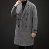 Herren mittellanger karierter Woll-Trenchcoat - Trendige lässige Jacke im Hongkong-Stil für Herbst und Winter