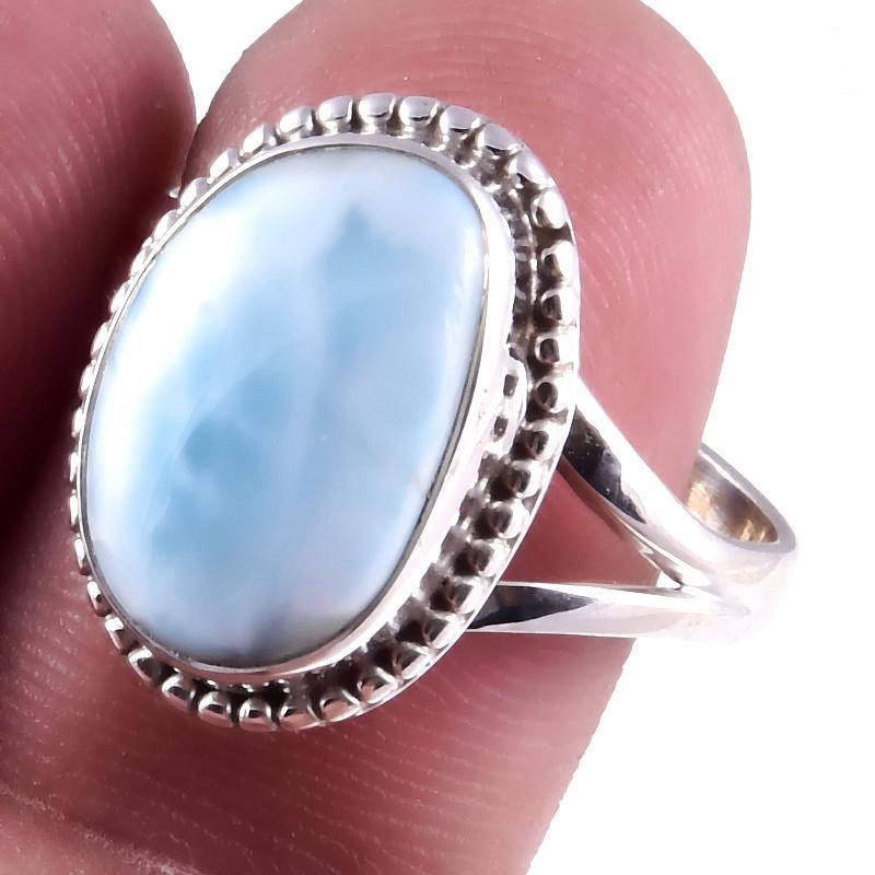 

Natural Republic Larimar Gemstone Handmade 925 Sterling Silver Ring S.9 C0v22