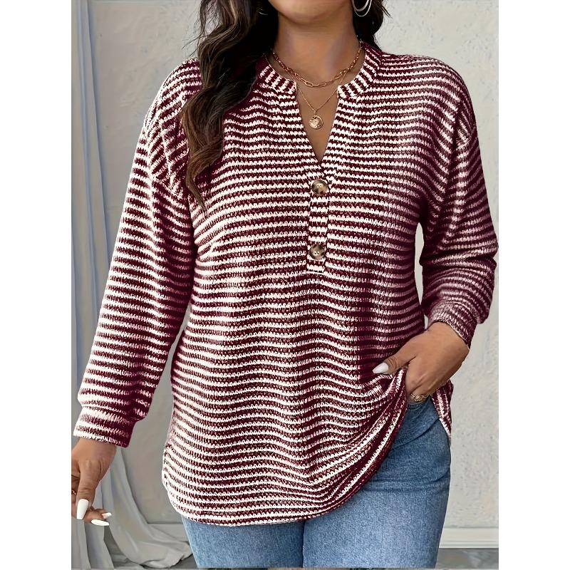 QICED Women's Fashion Casual Solid Color Print V-Neck  Long Sleeve Blouses & Shirts