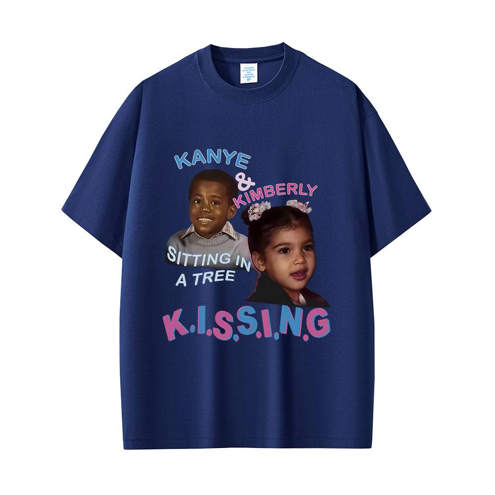 Rapper Kanye West Kimberly Sitting In A Tree Kissing Funny Meme T-shirt Men Women Oversized T Shirts Men's