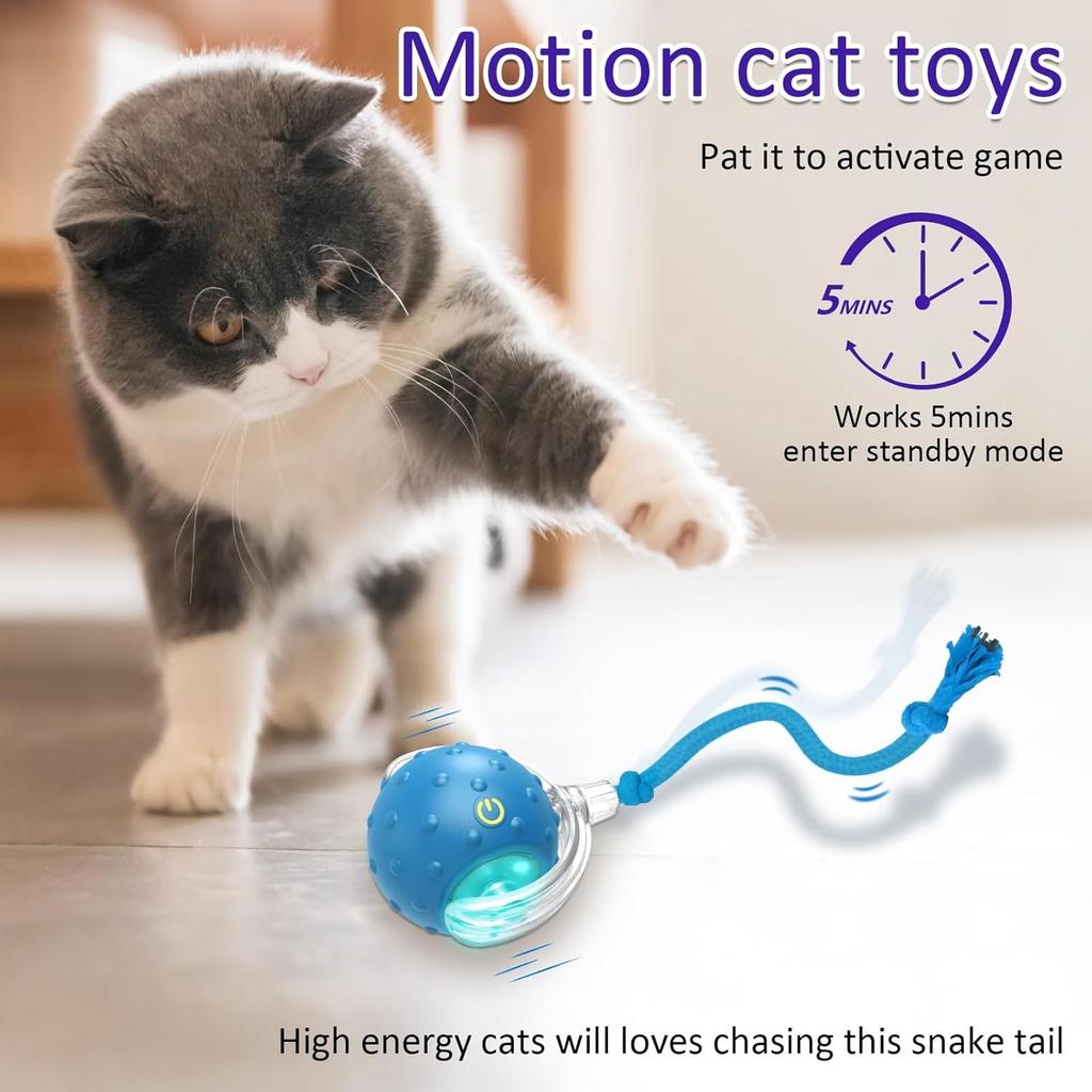 Indoor Cat Interactive Toy Ball, Fast Rolling On Carpet, Chirping and Motion Activated Cat Toy