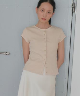 SO IR Button Half T-Shirt - Beige
