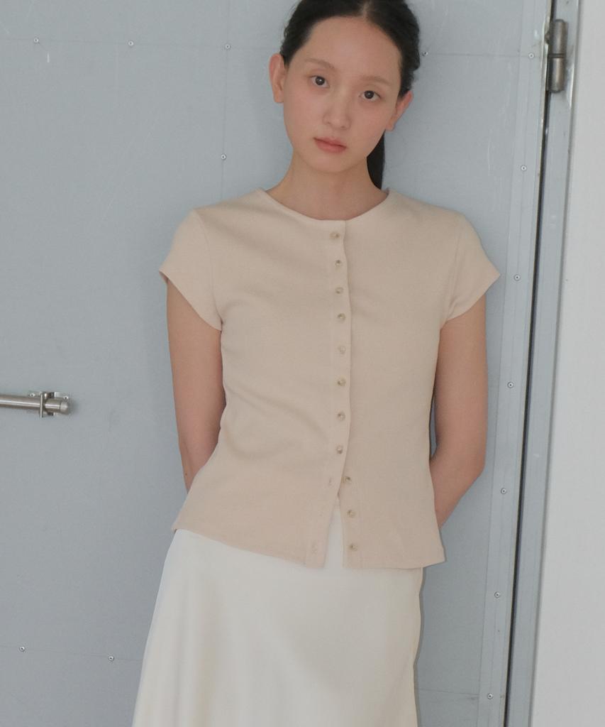 SO IR Button Half T-Shirt - Beige