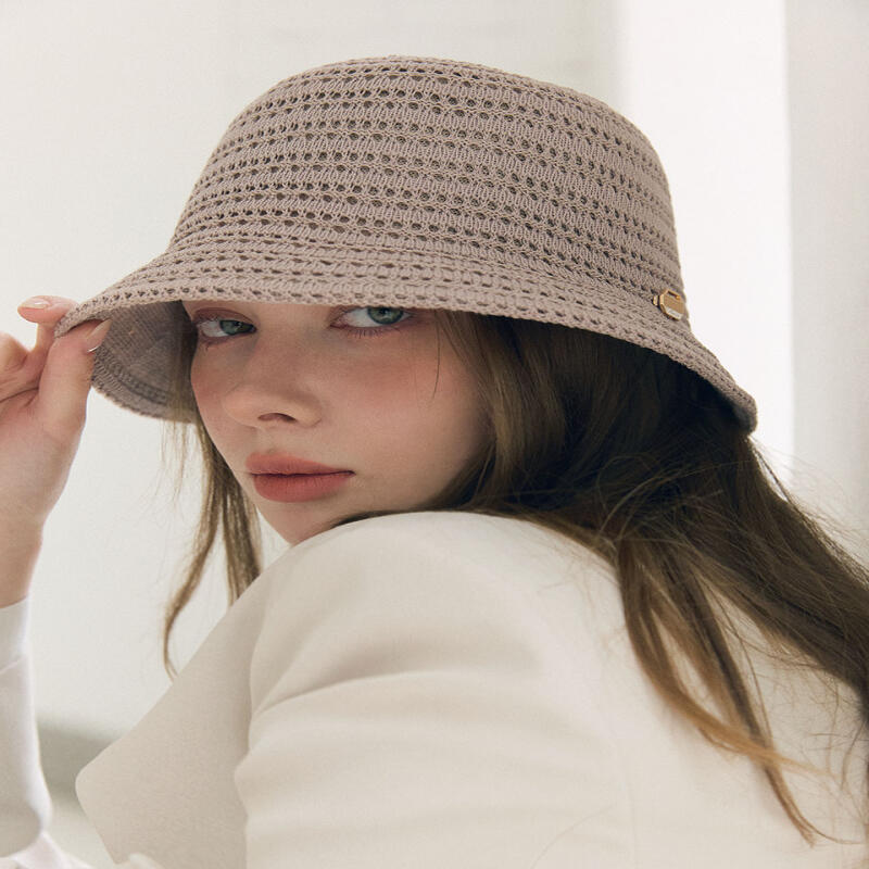 Женская летняя вязаная крючком шляпа-ведро из льна серая H027 gray