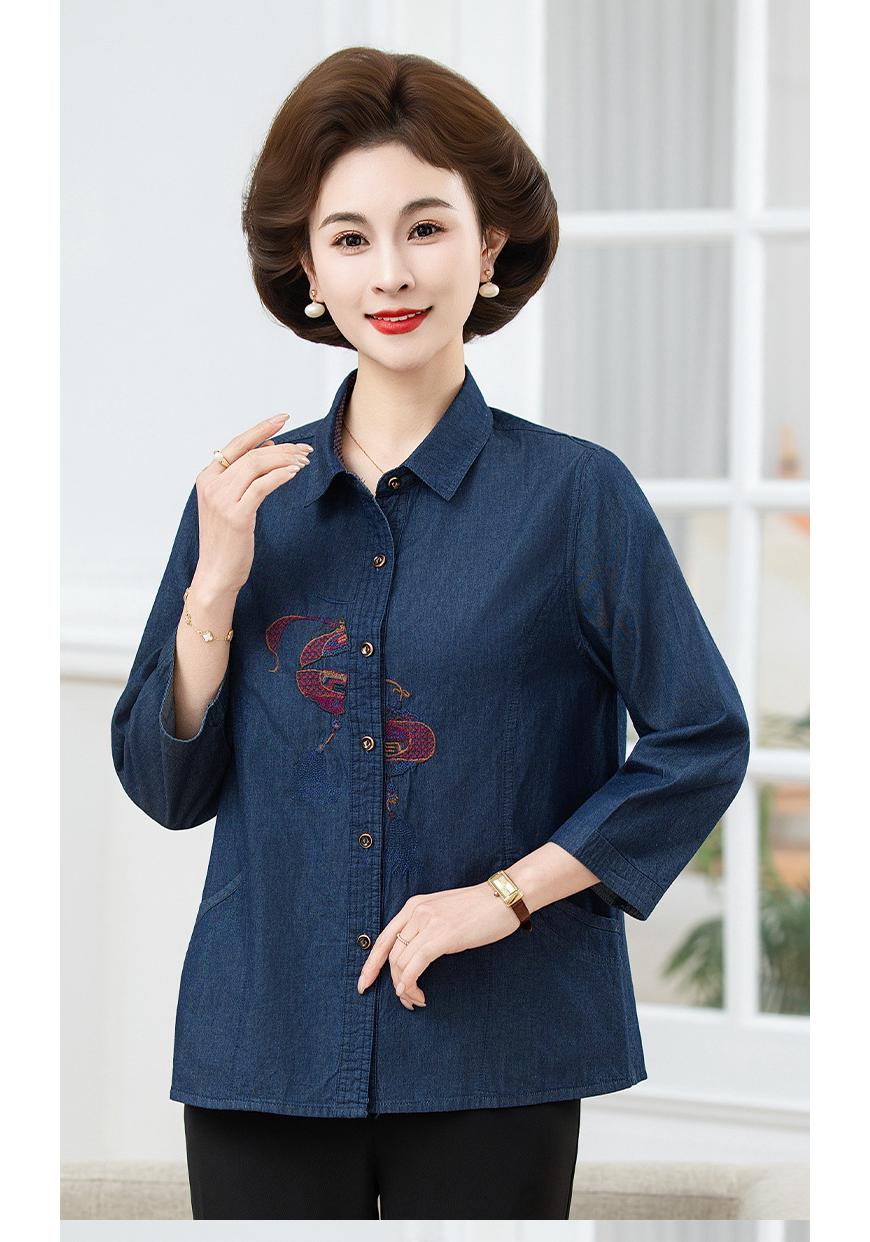 

2026 Pure Cotton Mid-Sleeve Top for Middle-Aged & Elderly Women 4XL синий