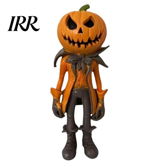 Retro Wizard Pumpkin Statue Witch Figurine, Spooky Halloween with Lantern, LED Lighted Night Lamp Vintage Gothic Resin for Tabletop Mantel Shelf Decor