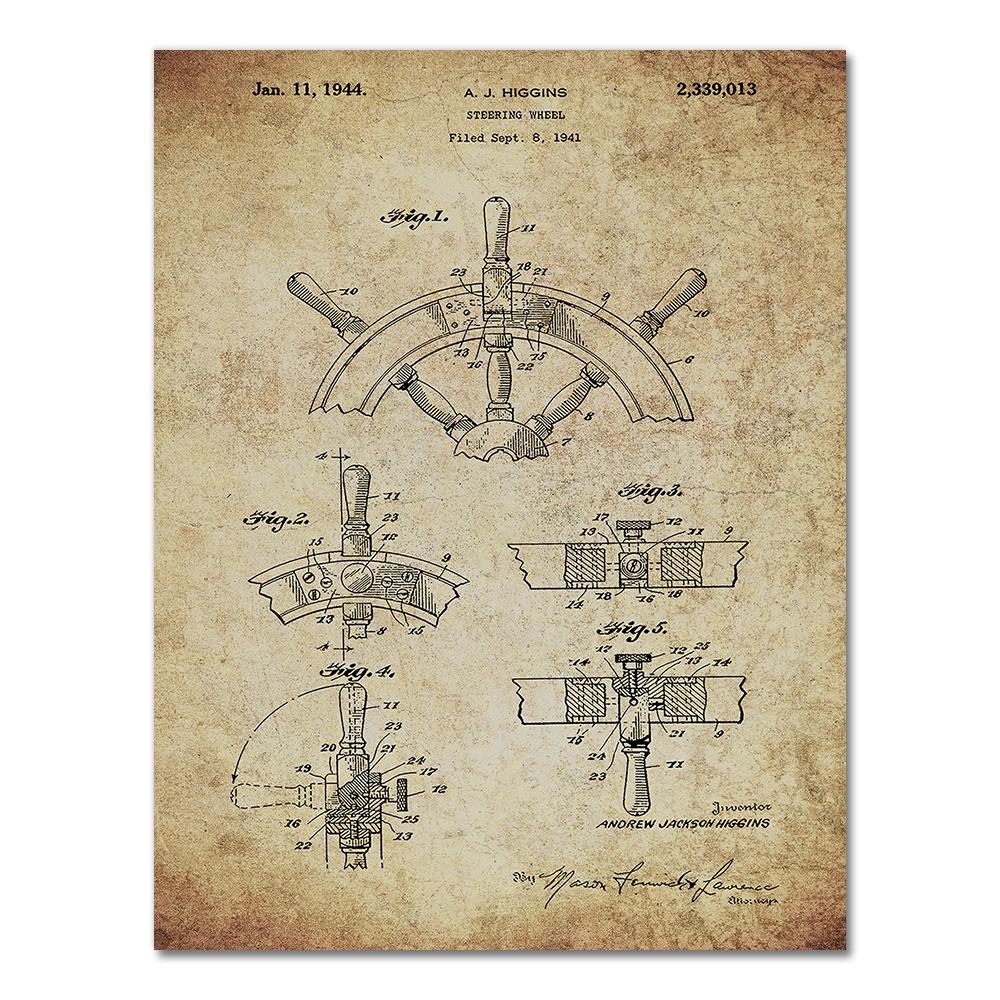 Sailboat Patent Print Vintage Poster Sailor Gifts , Yacht Anchor Ship Wheel Sailing Blueprint Nautical Wall Art Canvas Painting