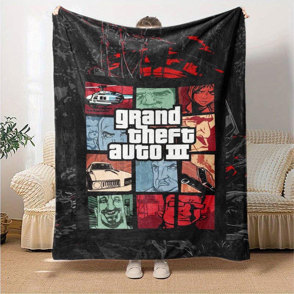 1pc Grand Theft Auto Soft Flannel Blanket with Designer Print A cozy blanket for all seasons, perfect for the couch, bed, office