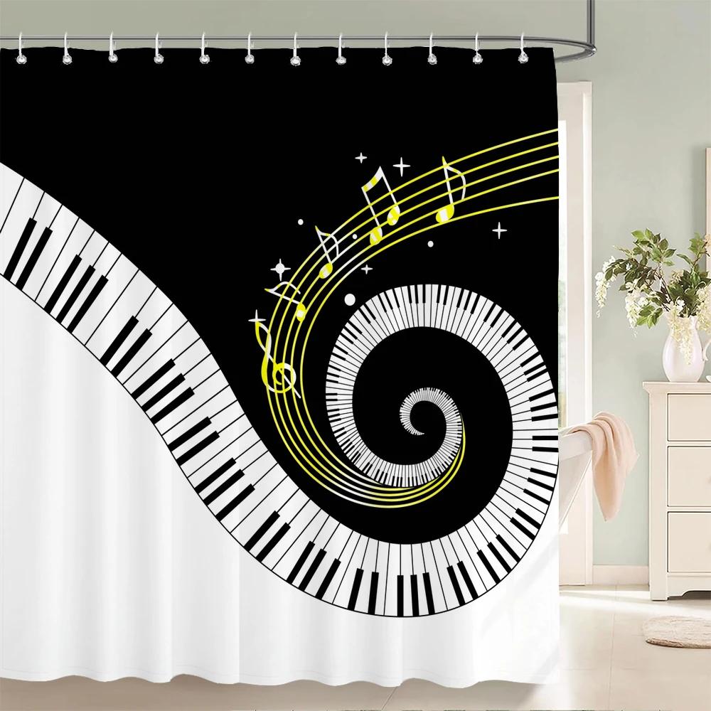 Butterfly Music Style Shower Curtain Fantasy Art Musical Note Waterproof Fabric Bathroom Curtain Room Decor Curtains With Hooks