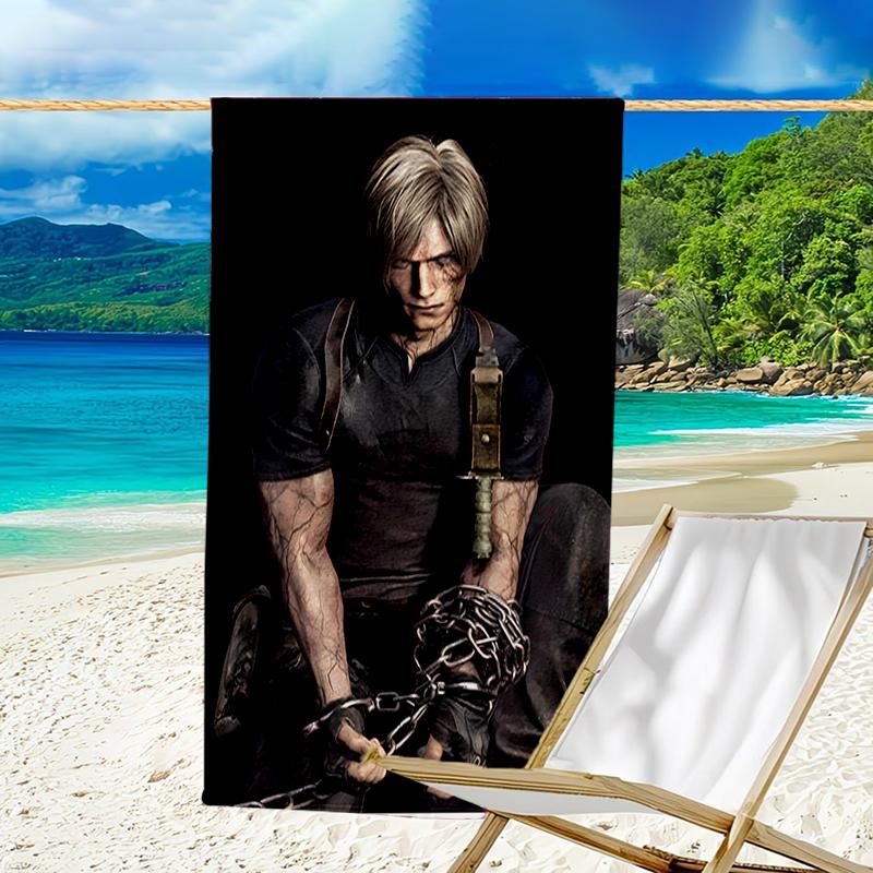 proof beach towel with a Resident Evil Leon S. Kennedy2 pattern - soft,absorbent,quick-drying,machine washable - perfect for swimming,camping,bathing