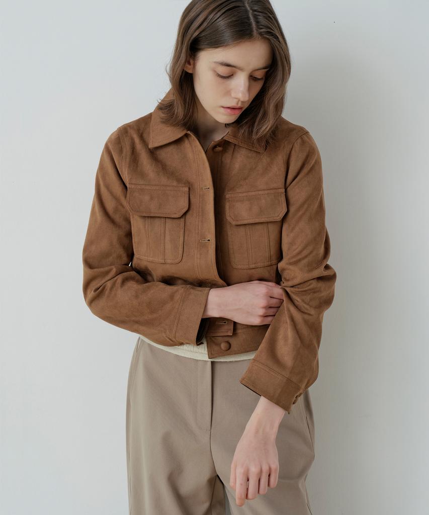 LE STUDIO Classic Suede Pocket Jacket (Br)