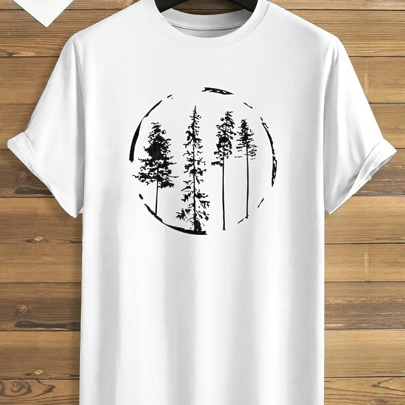 

Circular Pine Tree Silhouette Print T-Shirt Breathable Cool, Comfortable Wear,Daily Casua XXL белый