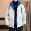 BRICS grid jacquard cotton-padded coat men's winter fake two-piece feather jacquard cotton-padded jacket thickened trendy couple winter clothing