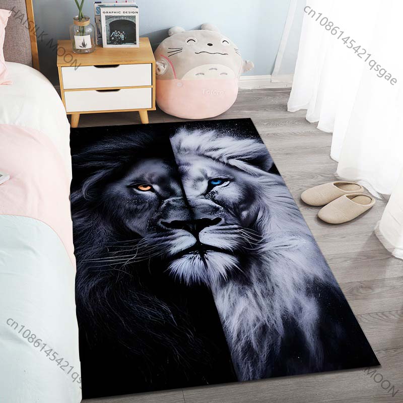 1PC Black and White Lion Art Carpet for Living Room Bedroom Sofa Home Decor Rus Non-slip Floor Mat Luxury Gift Multiple Sizes