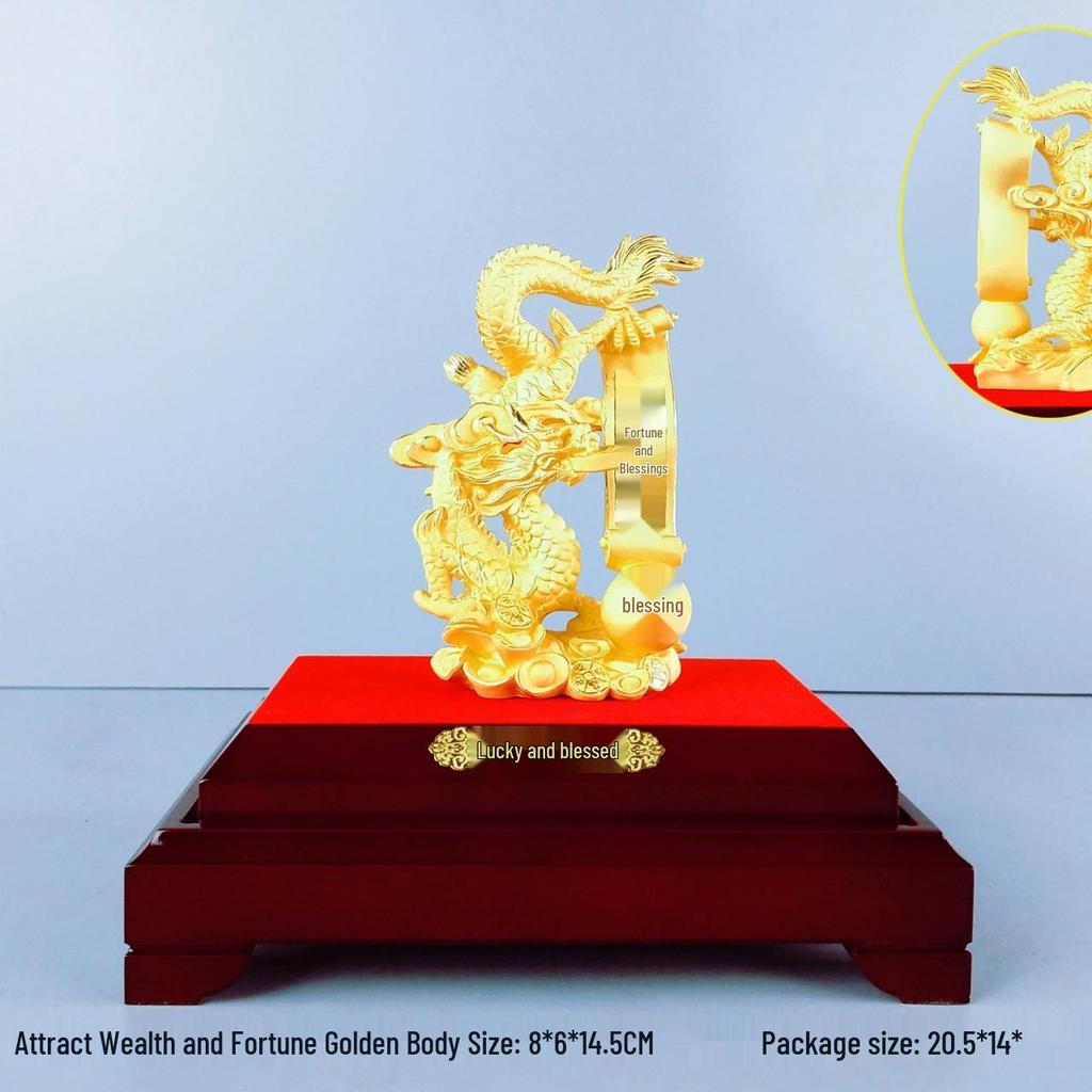 Flocked Gold Dragon Zodiac Ornament for Year of the Dragon - Wealth-Attracting Decoration and Business Gift