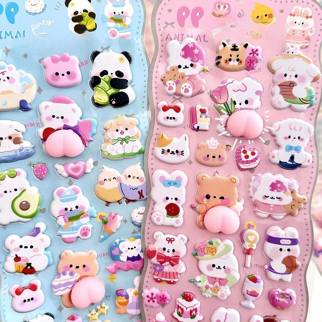Kids 3D Stickers Self-adhesive Animal Cute Toys Bear Phone Case Stickers Craft Toys For Diary Scrapbook Pencil Case Tablet Etc