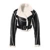 2023 Women's Motorcycle Style Leather Jacket - Short, Fur-Integrated, Cotton Outerwear