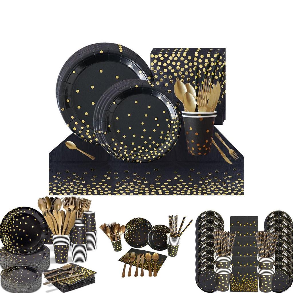 Elegant Black Gold Stamping Party Tableware Supply Perfect For Weddings Birthdays And Baby Showers