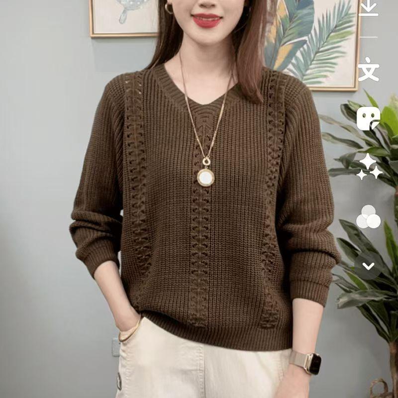 Spring and Autumn Women's Knitted Sweater Round Neck Knitted Sweater Versatile Pullover Sweater Base Top