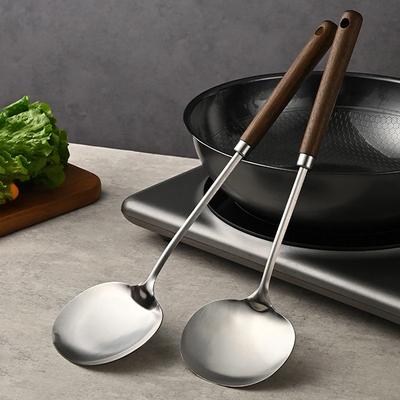Stainless Steel Wok Spatula Chef-specific Cooking Spoon Wooden Long Handle Mushroom Shovel Kitchen Cooking Utensils