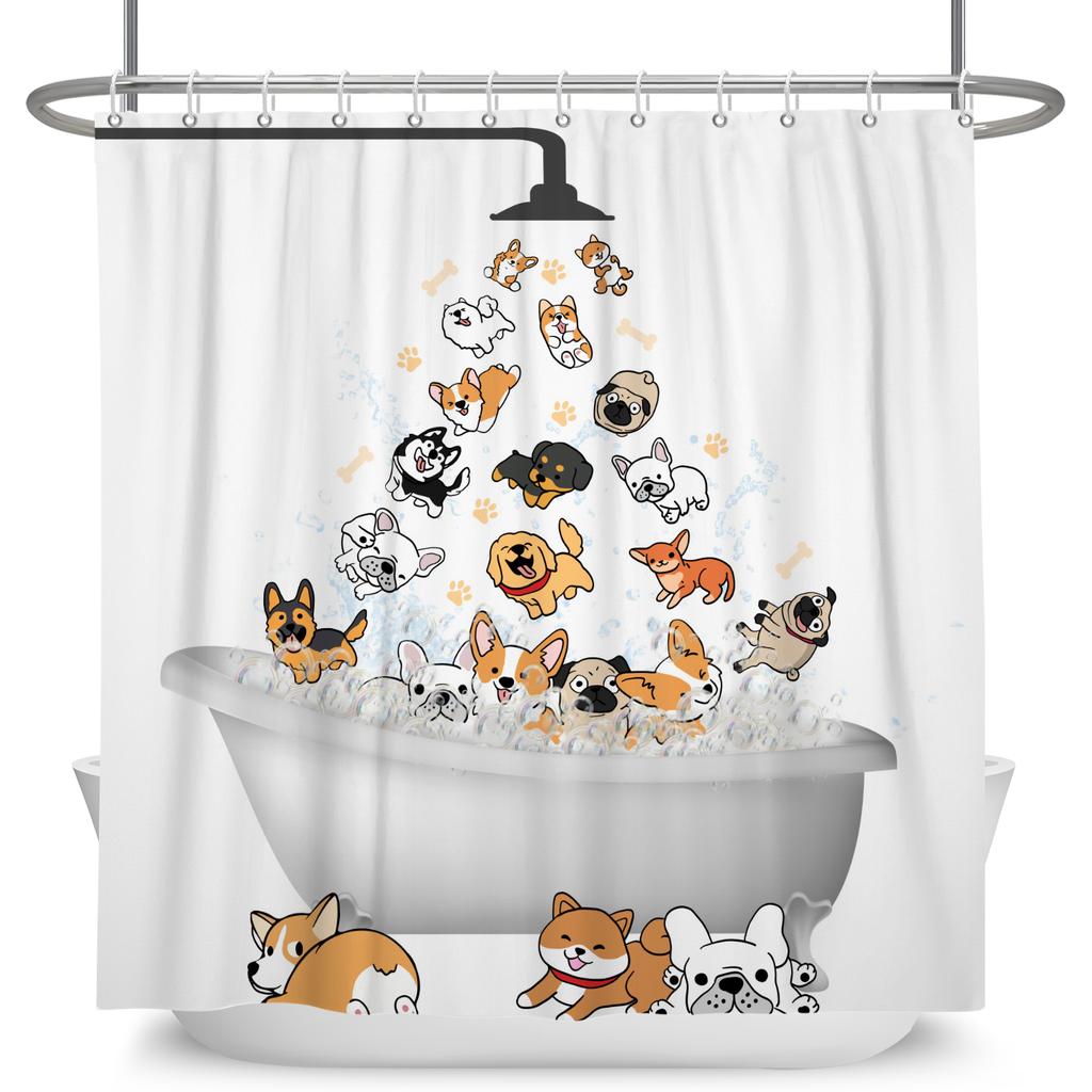 Minimalist Comics Shower Curtain Cute Cats Funny Cat Bath Scene Decor Waterproof Polyester Bathroom Curtain Set with 12 Hooks