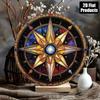 Boho Compass Rose Star Map Round Metal Sign Stained Glass Effect Wall Art Decor