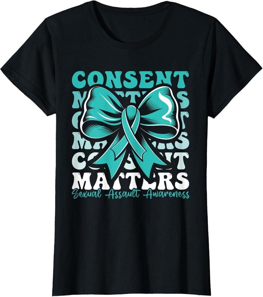 Support Sexual Assault Awareness Month Coquette Bow Ladies  Crewneck T-Shirt Unisex T-Shirt S