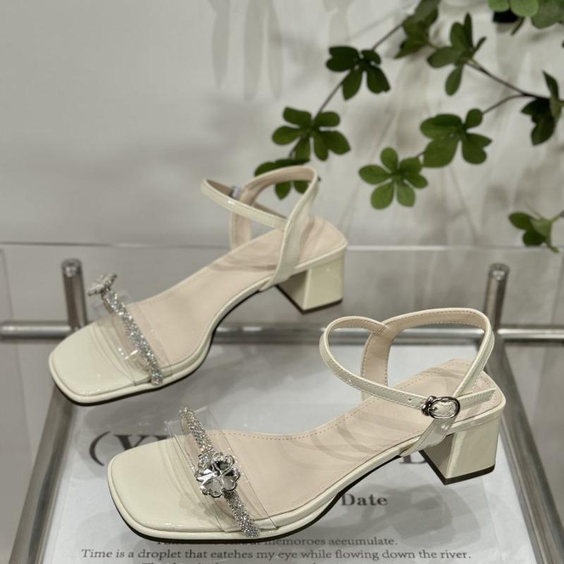 Fashion Hot Selling Female Sandal 2025 Women's Med Block Heels Ladies Shoes Summer New Medium Fashion Chunky High Comfort Retro Beige