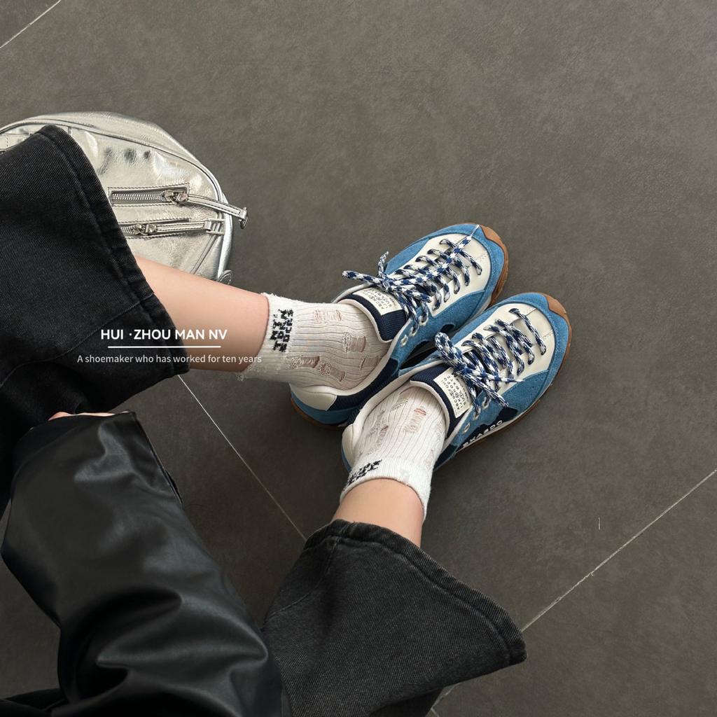 Retro Leather German Training Shoes Women's 2025 New Breathable and Versatile Small Flower Wave Casual Sports Shoes Platform Forrest Gump Shoes Women