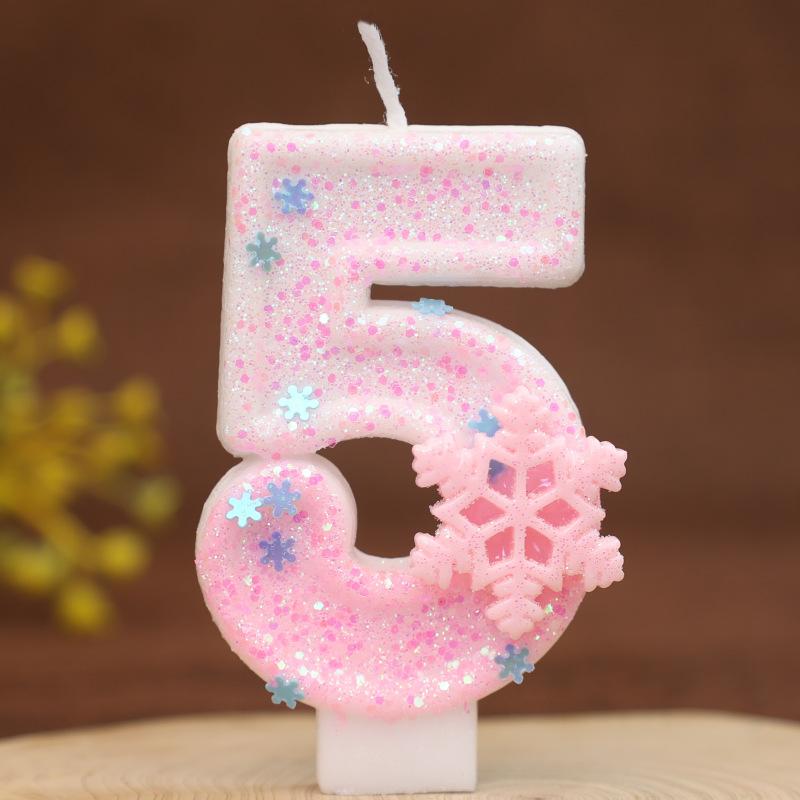 Handmade Pink Snowflake Digital Birthday Candle New Creative Cake Birthday Party Candle