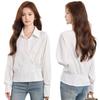 Women's Chic French White Long-Sleeve Shirt, Irregular Waist-Cinching Design, Stylish, Petite Fit, Perfect for Spring/Autumn