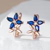 Roségoldfarbene Kristall-Blumen-Hängeohrringe für Damen, blaues Naturzirkon-Zubehör, täglicher feiner Vintage-Schmuck