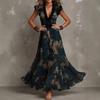 2026 European and American Sleeveless Digital Printing V-neck Elegant Irregular Long Dress Three-dimensional Flower Dress