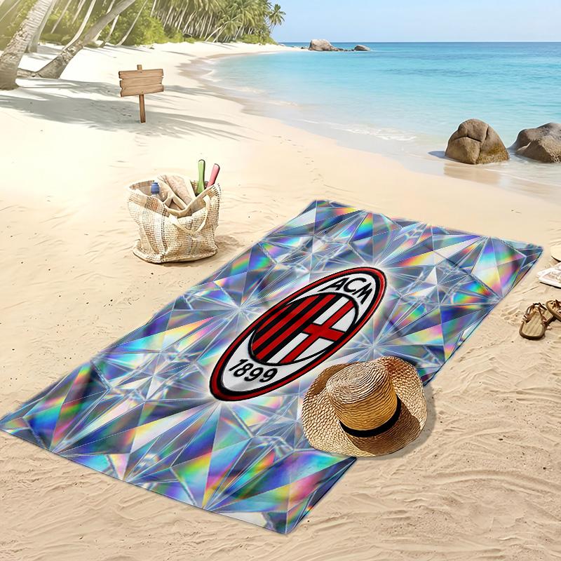 מגבת חוף מודפסת AC Milan, מגבת רכה מתייבשת במהירות, שמיכת חוף מלבנית גדולה ניידת לנסיעות, בריכה