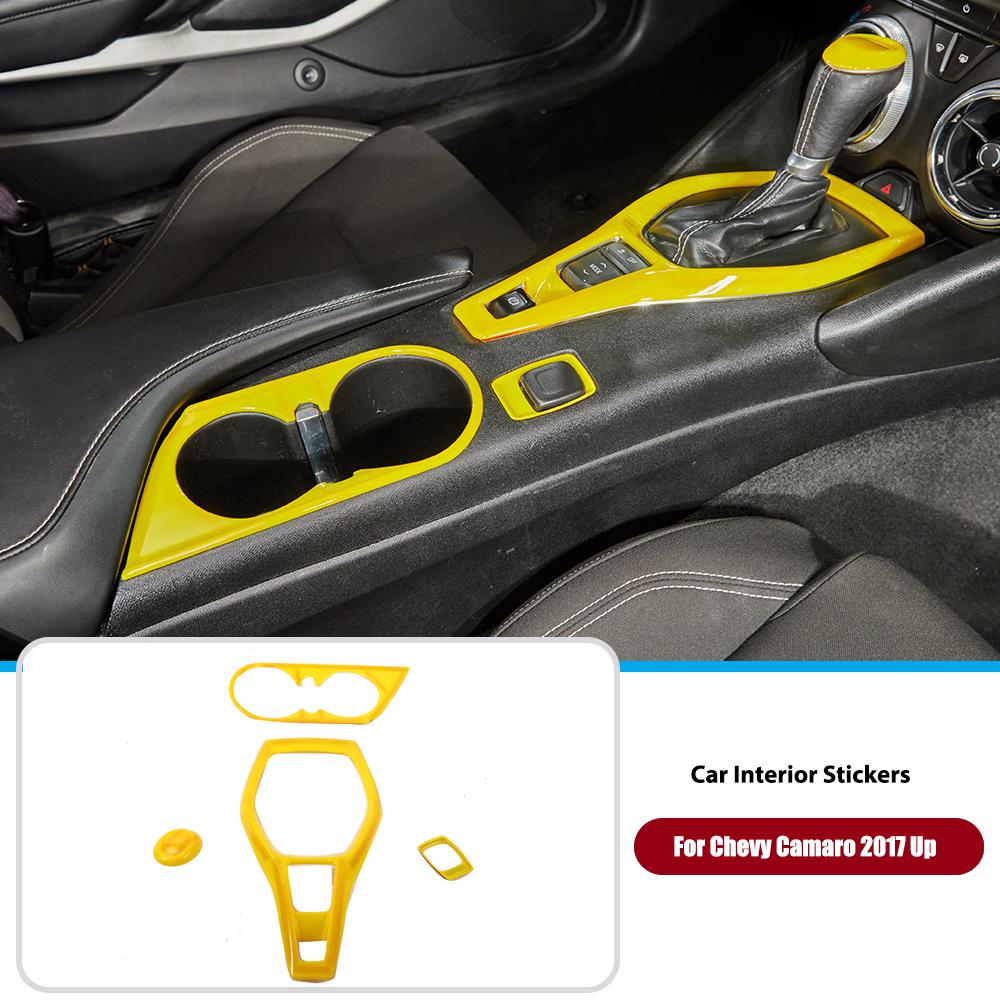 

Автомобильная панель переключения передач Передний подстаканник Крышка Стоп-ручка Головка Защитная наклейка для Chevy Camaro 2017 Up ABS Автомобильные аксессуары, желтый
