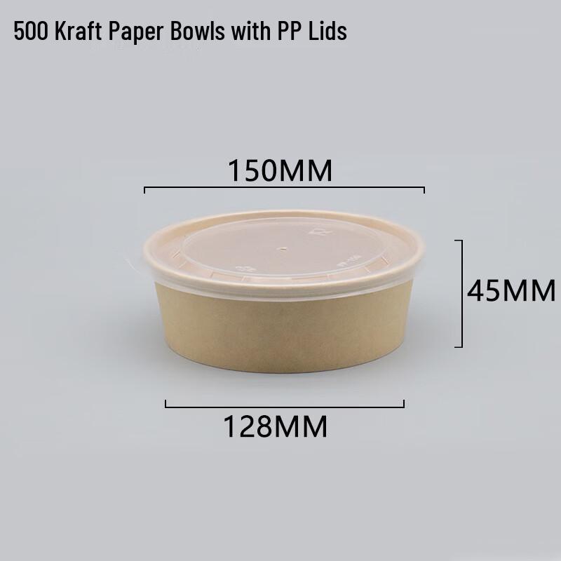Handun 500ml Kraft Paper Disposable Takeaway Food Containers with PP Lids