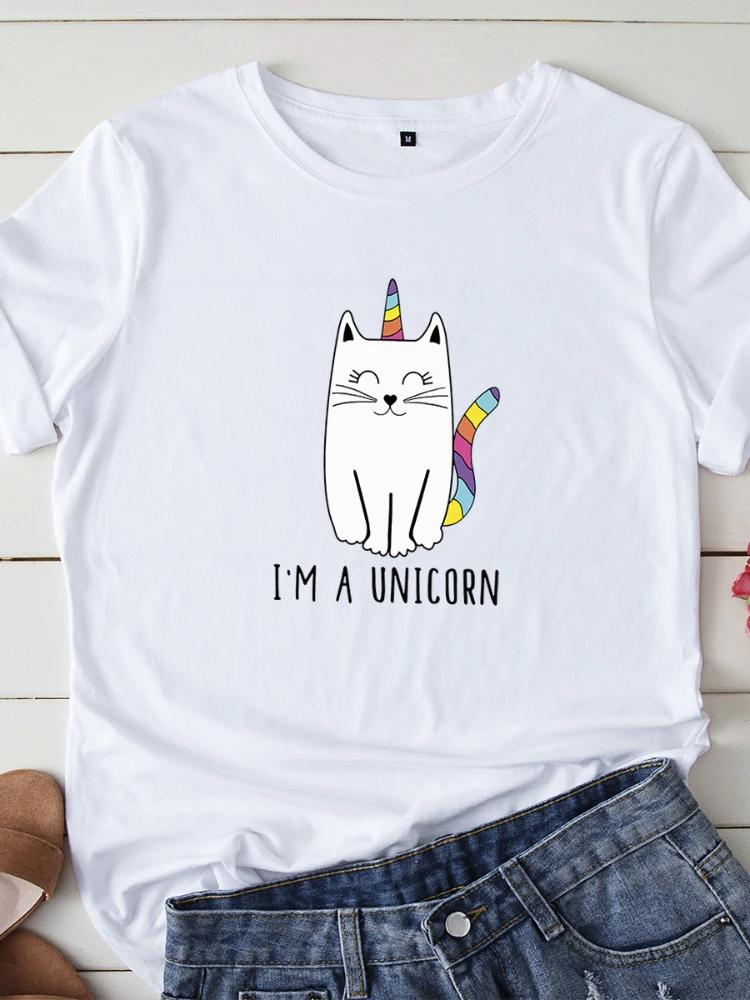 I'm A Unicorn Cat Print T Shirt Women Short Sleeve O Neck Loose Tshirt Summer Women Causal Tee Shirt Tops Camisetas Mujer